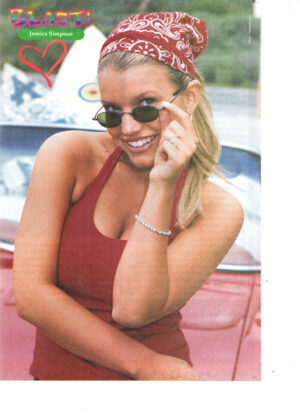 Jessica Simpson teen magazine pinup Blast sunglasses red shirt car