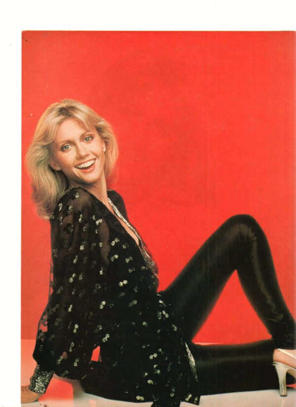 Olivia Newton John teen magazine pinup clipping leather pants double sided
