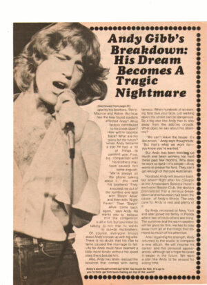 Andy Gibb teen magazine clipping tragic nightmare 2 page
