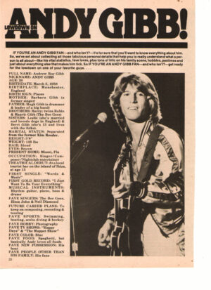 Andy Gibb teen magazine clipping the low down Superteen