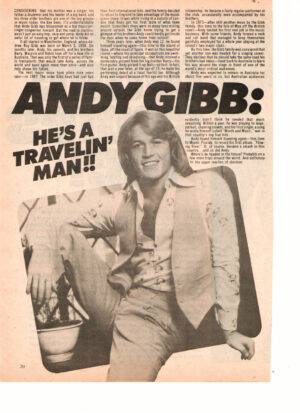 Andy Gibb teen magazine clipping he's a traveling man