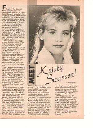 Kristy Swanson teen magazine pinup clipping Deadly Friend Teen Beat