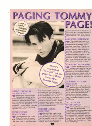 Tommy Page teen magazine clipping paging Tommy Teen Machine