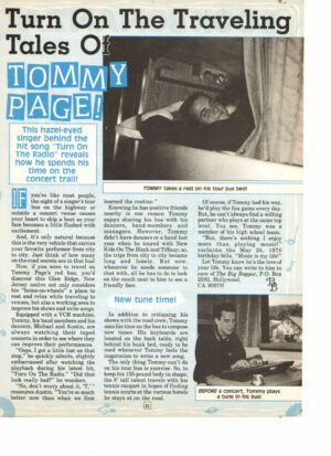 Tommy Page teen magazine clipping traveling tales