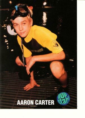 Aaron Carter teen magazine pinup clipping barefoot squatting Pop Star wet suit