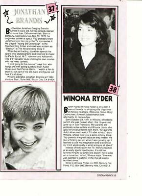 Jonathan Brandis Madonna Winona Ryder teen magazine pinup clipping teen idols