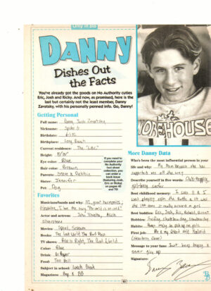 Danny Zavatsky No Authority teen magazine clipping handwriting fact sheet