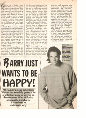 Barry Watson teen magazine clipping wants to be happy