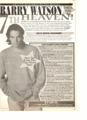 Barry Watson teen magazine clipping 7th Heaven 16 magazine rare
