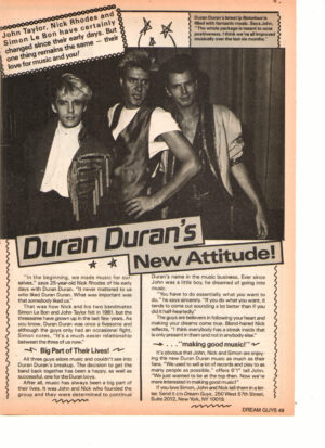 Duran Duran teen magazine clipping new attitude Dream Guys