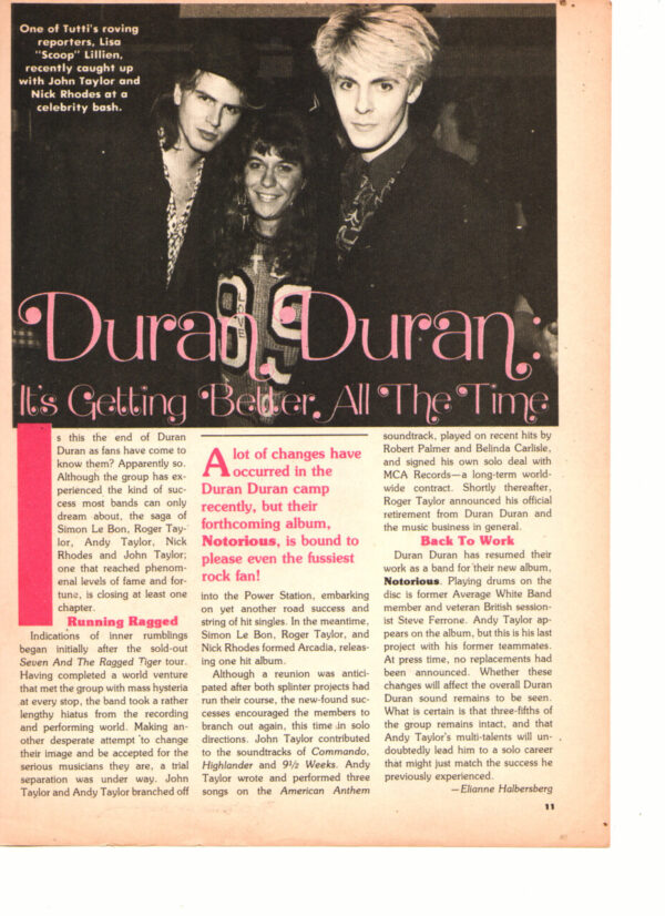 Duran Duran teen magazine clipping getting better all the time