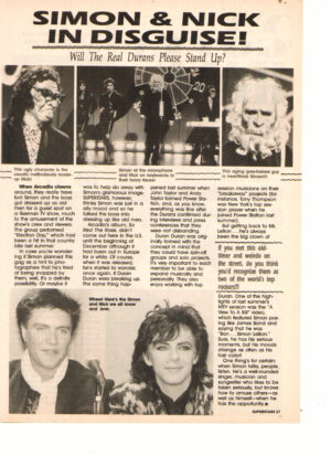 Duran Duran teen magazine clipping Simon and Nick Superstars