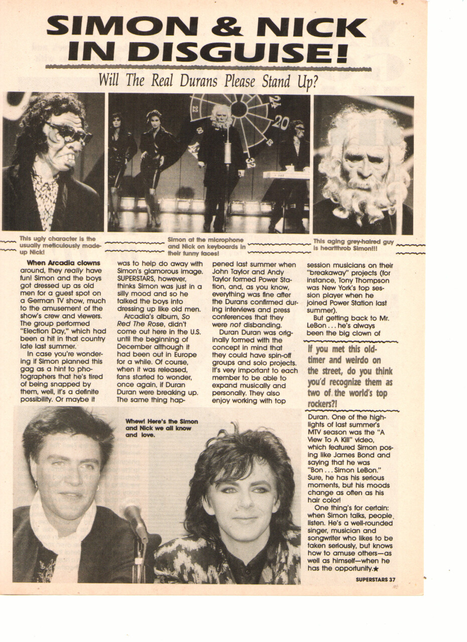 Duran Duran teen magazine clipping Simon and Nick Superstars - Teen ...