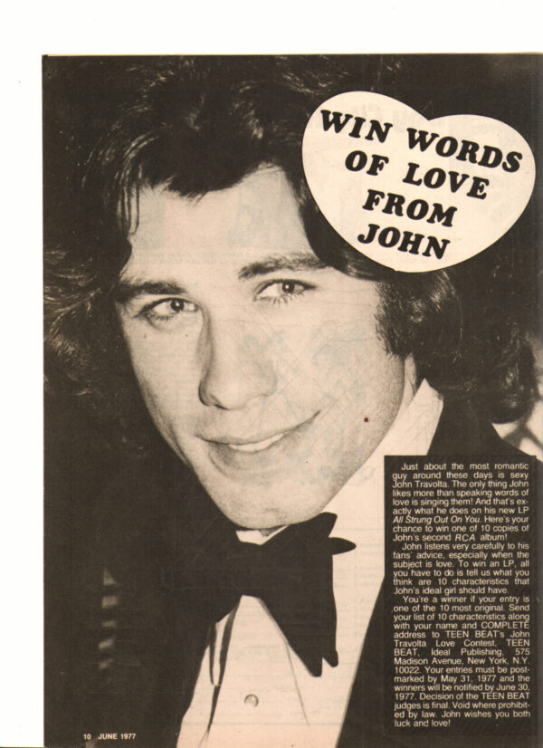 John Travolta teen magazine pinup love him