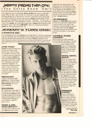 Jeremy Jordan teen magazine clipping shirtless gotta know him Teen Beat