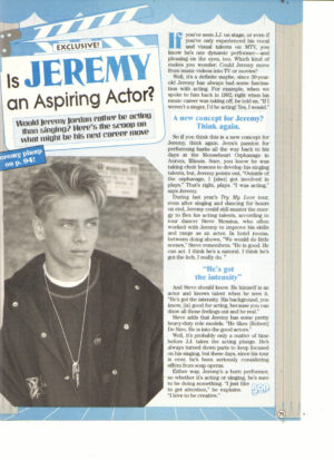 Jeremy Jordan teen magazine clipping an aspiring actor 90's teen idols Bop magazine