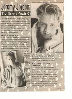 Jeremy Jordan teen magazine clipping shirtless tv superstar A--Stars