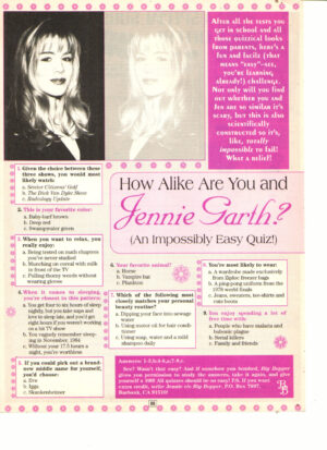 Jennie Garth teen magazine clipping impossible easy quiz 90's teen idols