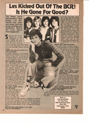 Bay City Rollers teen magazine clipping gone for Good Les Mckenwn
