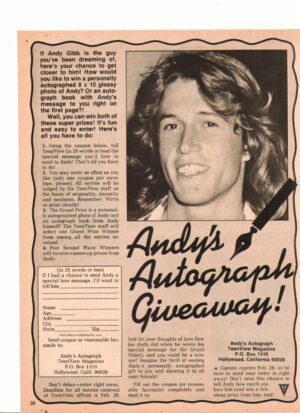 Andy Gibb teen magazine clipping giveaway