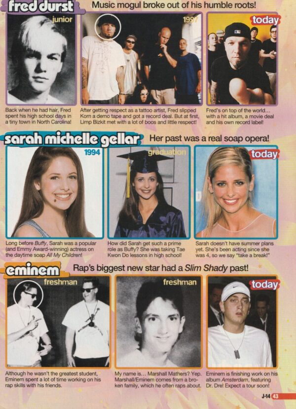 Mandy Moore Sarah Michelle Gellar Eminem teen magazine pinup High School photos
