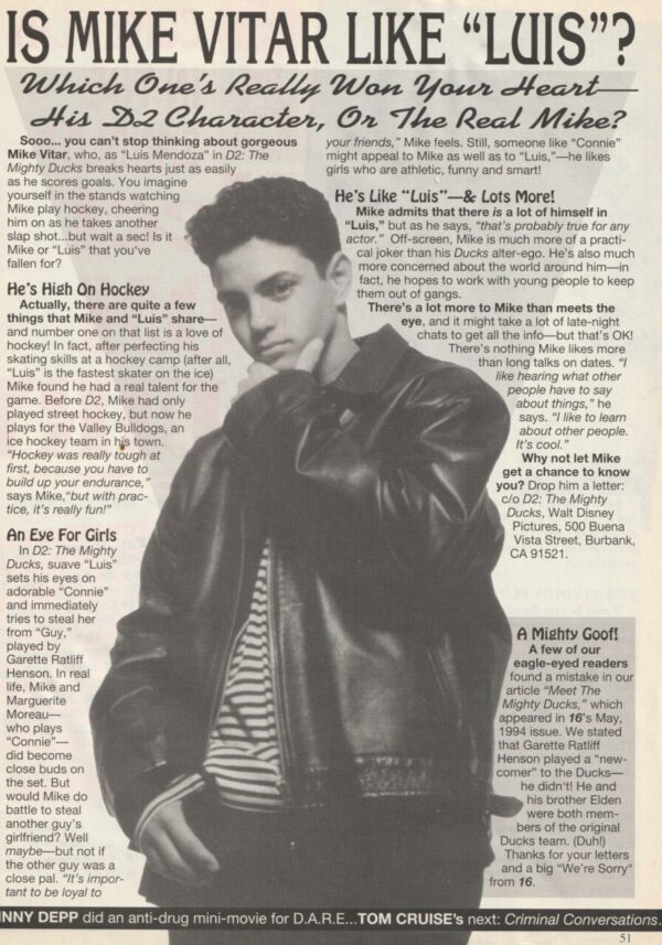 Mike Vitar teen magazine pinup is Mike like Luis 16 magazine