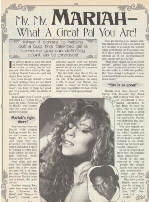 Mariah Carey teen magazine clipping what a great pal you are Bop