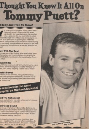 Tommy Puett teen magazine clipping thought you knew it all