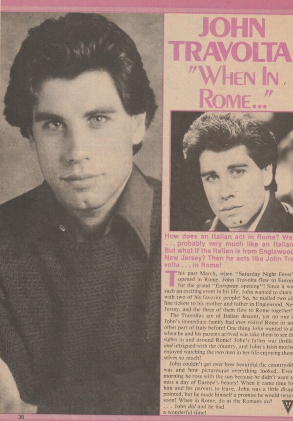 John Travolta teen magazine clipping when in Rome Teen Beat