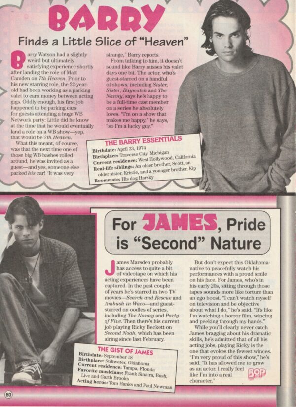 James Marsden Barry Watson teen magazine clipping second nature Bop