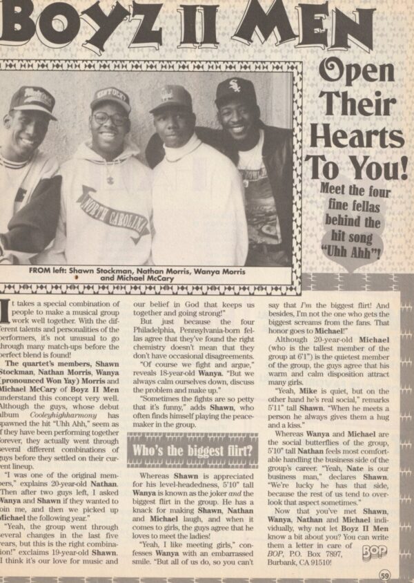 Boyz 2 Men teen magazine clipping Open their hearts to you Bop