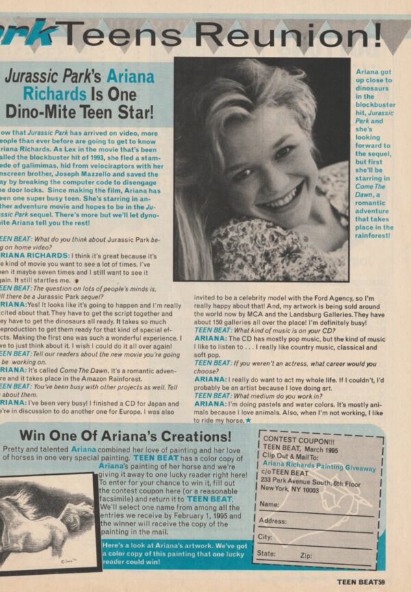 Ariana Richards teen magazine clipping park teens reunion Teen Beat