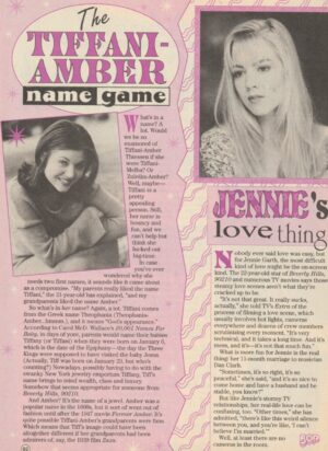 Tiffani Amber Thiessen Jennie Garth teen magazine clipping name game Bop