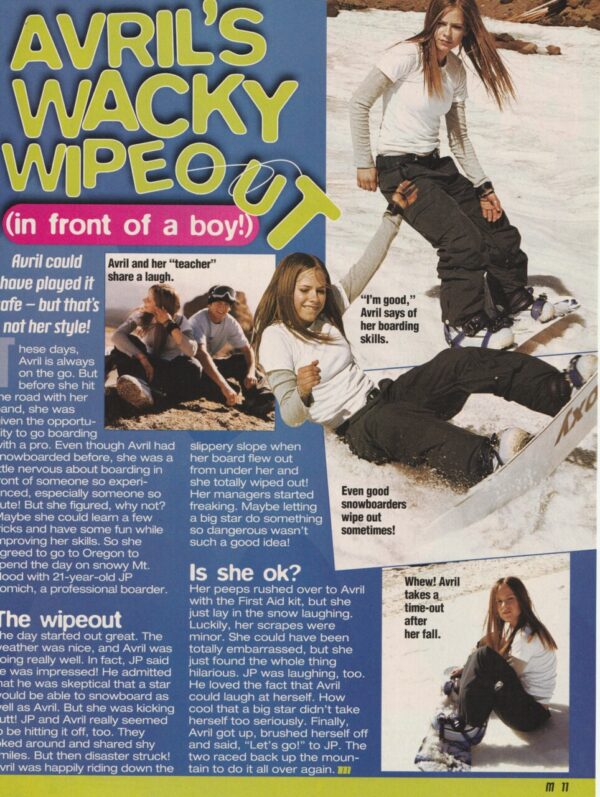 Avril Lavigne teen magazine clipping wacky wipeout M Snow bunny