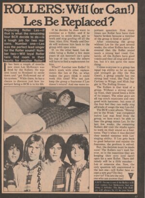 Bay City Rollers teen magazine clipping can Les Mckeown be replaced