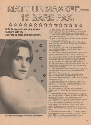 Matt Dillon teen magazine clipping 15 bare facts shirtless