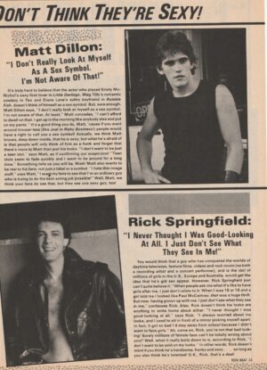 Matt Dillon Rick Springfield teen magazine clipping don't think their sexy