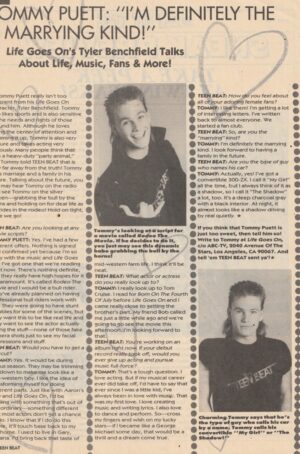 Tommy Puett teen magazine clipping marry kind Teen Beat