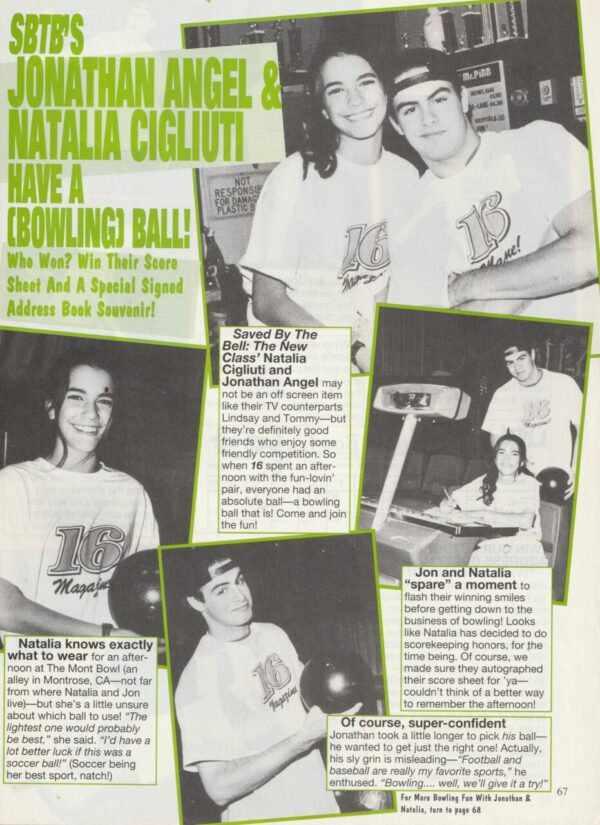 Natalia Cigliuti Saved by the Bell New Class teen magazine clipping bowling