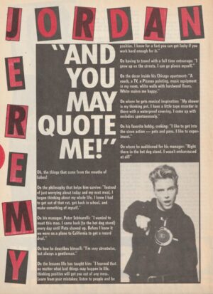 Jeremy Jordan Mark Paul Gosselaar teen magazine clipping quote me Teen Dream