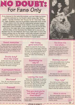 No Doubt teen magazine pinup clipping for fans only Bop 90's teen idols pix