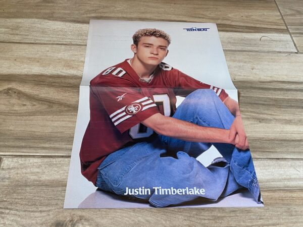 Justin Timberlake red sports shirt jeans poster