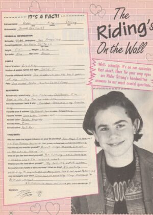 Rider Strong teen magazine clipping riding on the wall Bop his handwriting