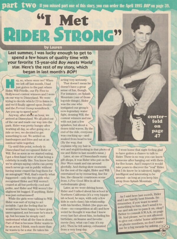 Rider Strong Will Horneff teen magazine clipping I met Rider Strong Bop