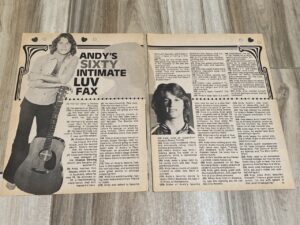 Andy Gibb teen magazine clipping Andy's sexy intimate Luv fax