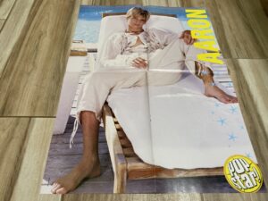 Aaron Carter beach barefoot poster white pants Pop Star teen idols dead rip