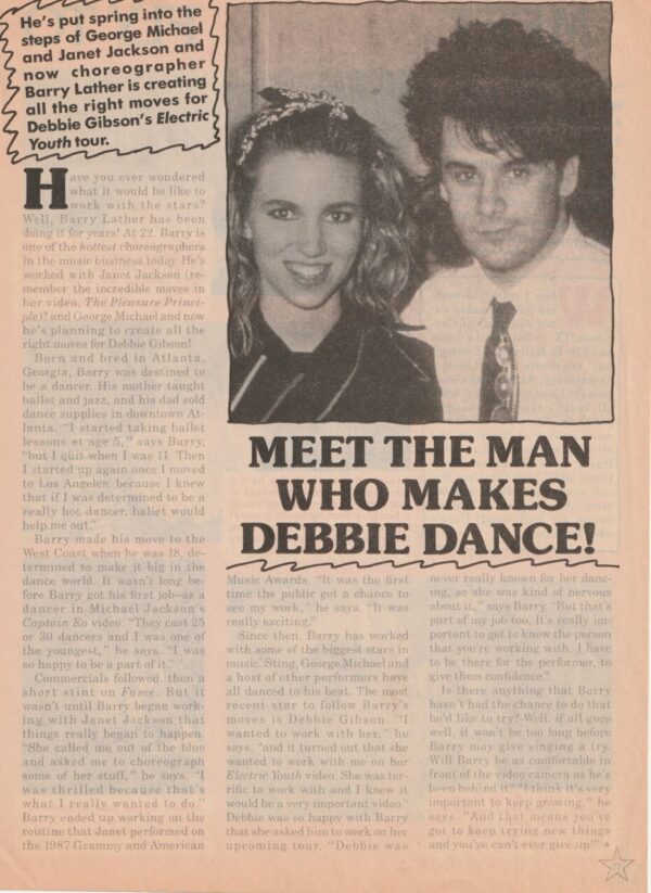 Debbie Gibson teen magazine clipping meet the man who makes Debbie dance Star