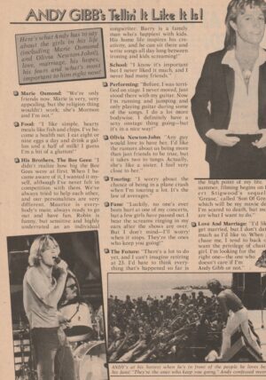 Andy Gibb teen magazine clipping tellin it like it is Tiger Beat