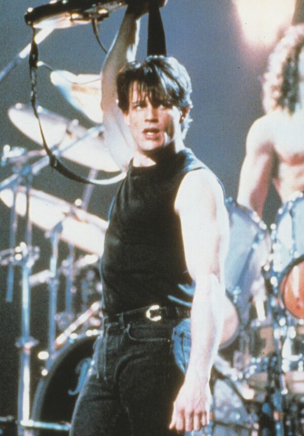 Michael Pare teen magazine pinup on stage shirtless backside