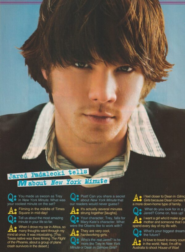 Jared Padalecki teen magazine clipping New York minute Super Natural teen idols M magazine